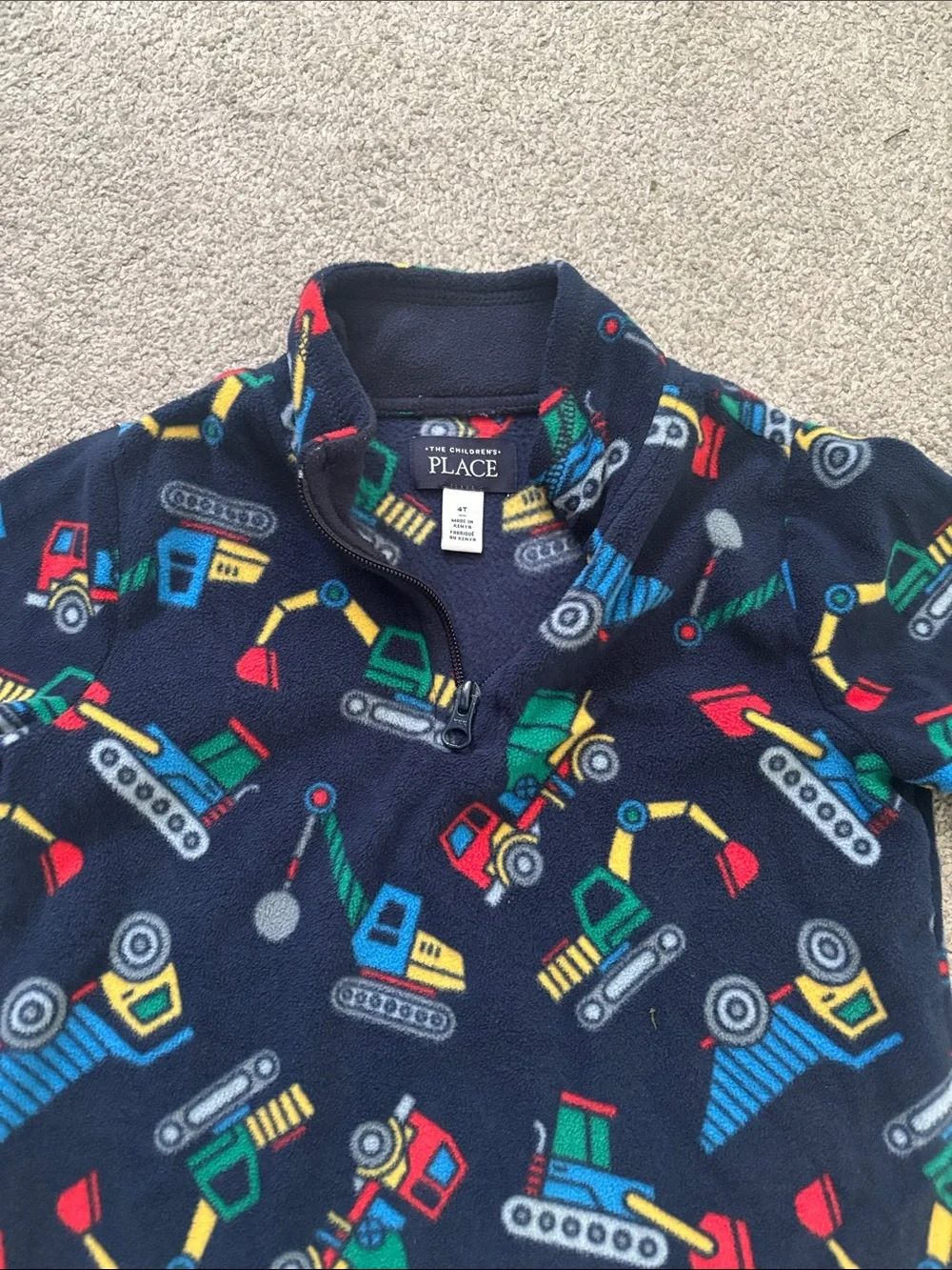 The Children's Place Navy Fleece Pullover with Colorful Construction Vehicles